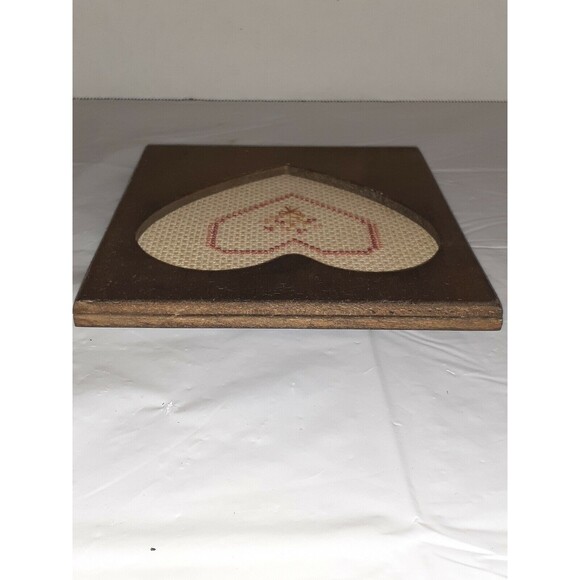 Vtg Handmade Rustic Wood Heart Frame Cross Stitch Heart Boho Country - Picture 4 of 9
